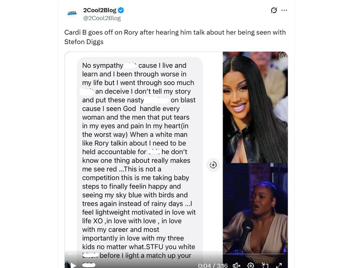 Cardi's message addressing Rory's comment (Image via X/ @@2Cool2Blog)
